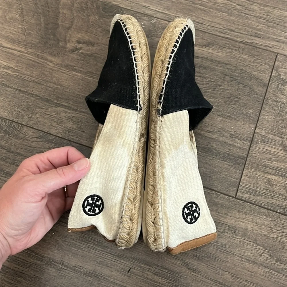 Tory Burch Black and Cream Espadrilles Size 8